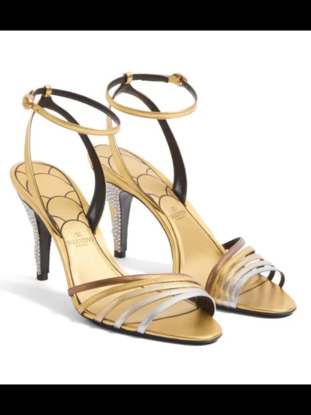 Valentino Garavani Metallic Multi-Strip Ankle-Strap Heels